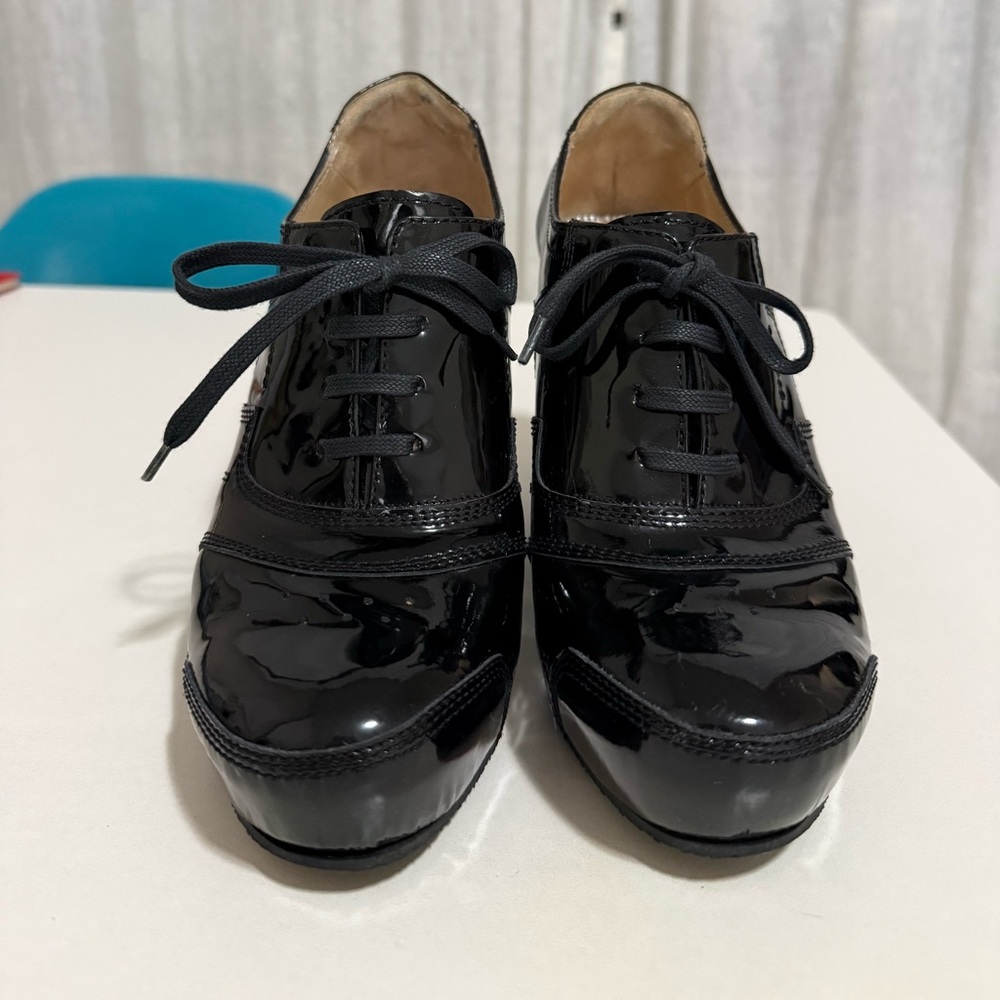 Dries Van Noten Black Patent Leather Lace-Up Oxfords